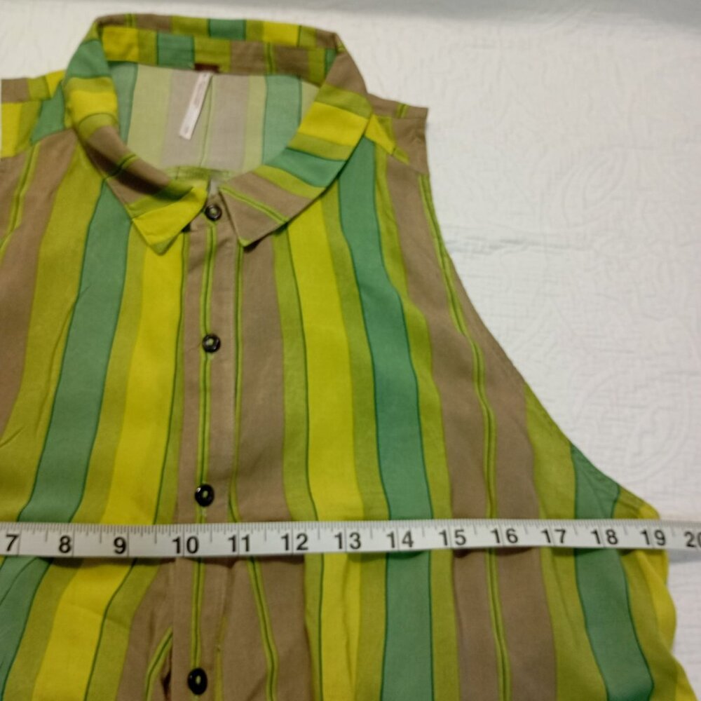 Free People Striped Sleeveless Button-Down Tie-Front Blouse Top S Green & Yellow - Picture 11 of 12